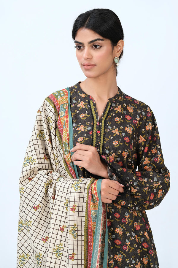 Stitched 3 Piece Printed Karandi Suit