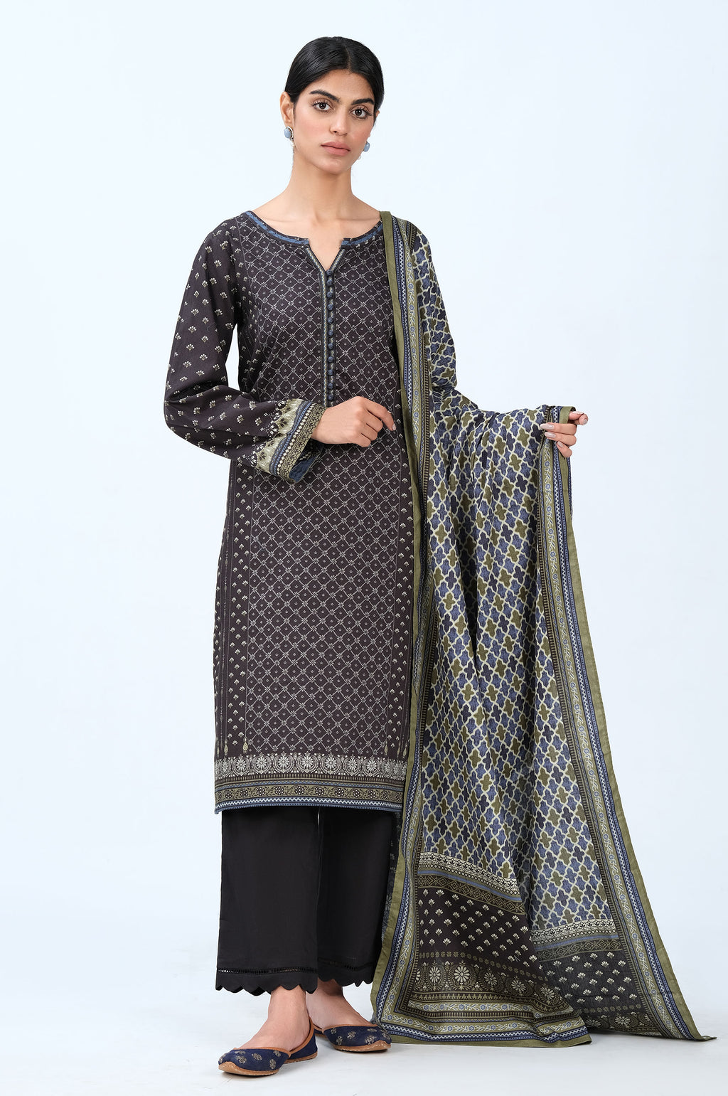 Stitched 3 Piece Printed Cottel Suit
