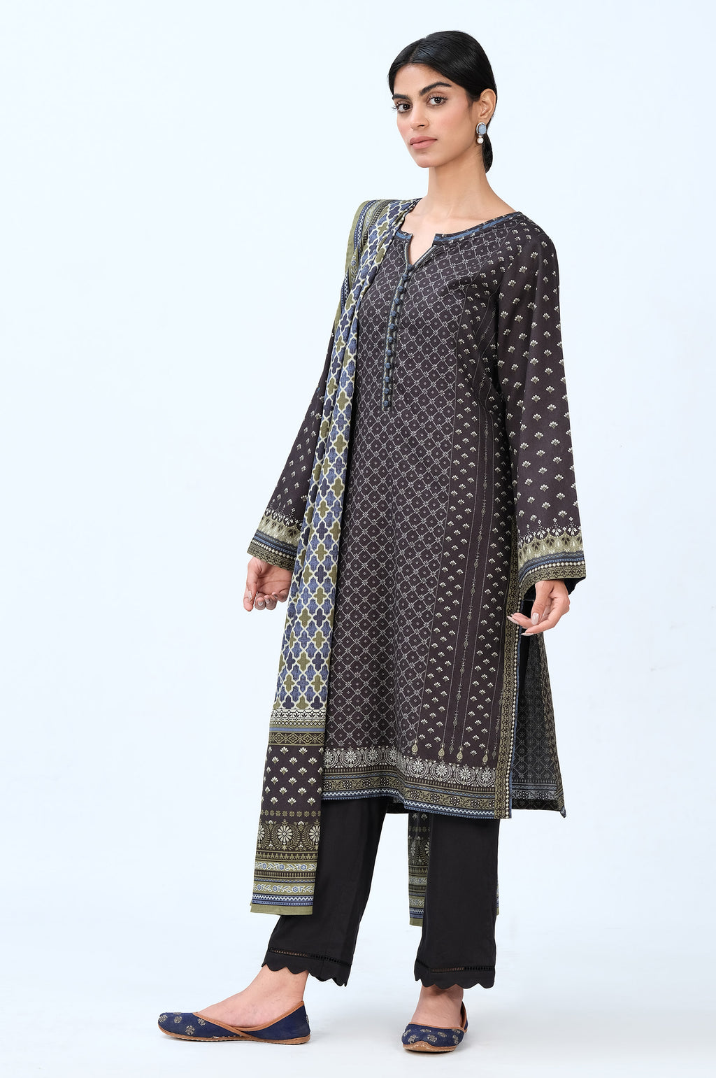 Stitched 3 Piece Printed Cottel Suit