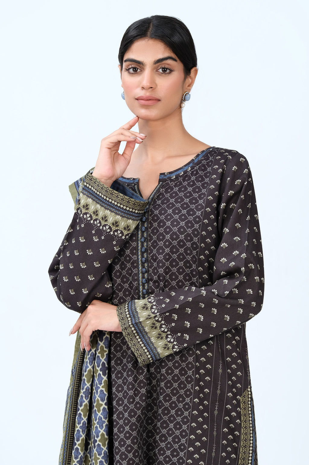 Stitched 3 Piece Printed Cottel Suit