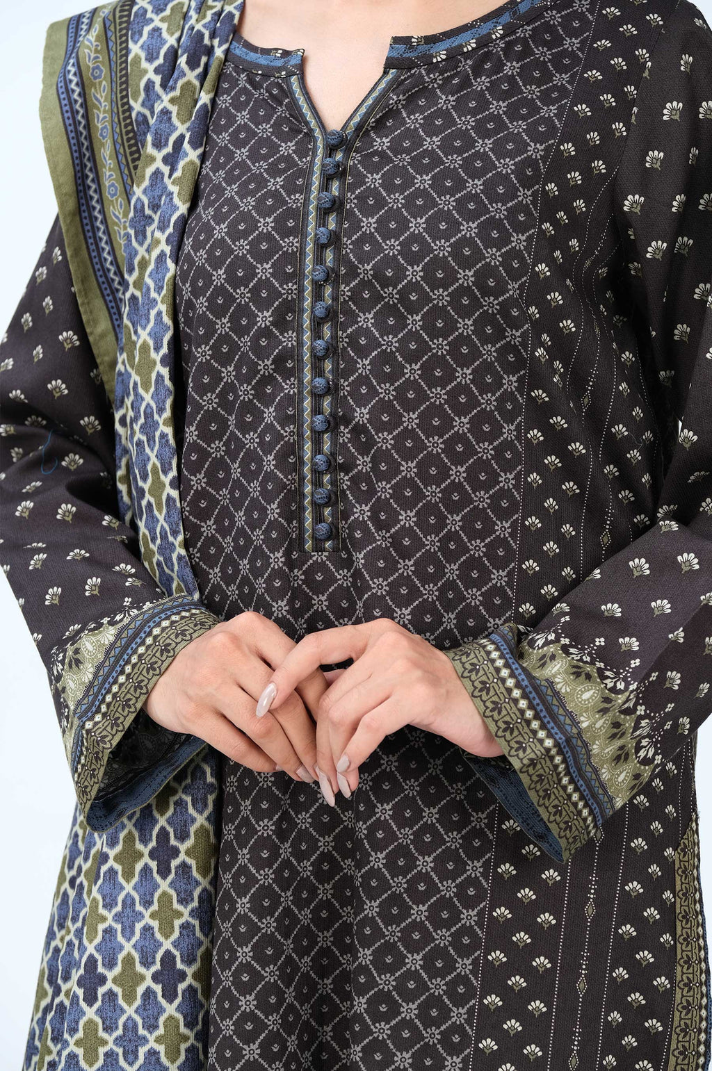 Stitched 3 Piece Printed Cottel Suit