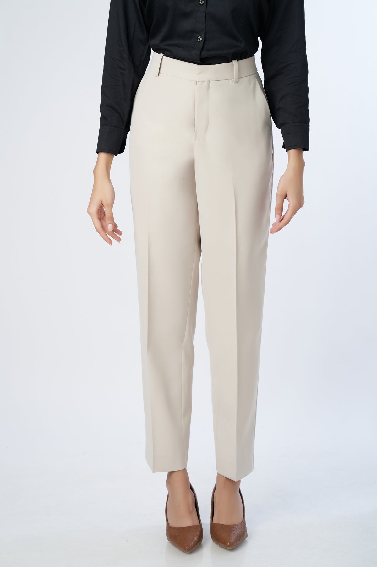 Straight Fit Formal Pants - Ivory