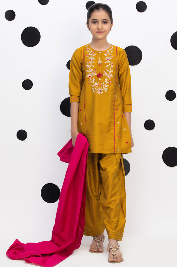 3 Piece Embroidered Suit-Staple Jacquard
