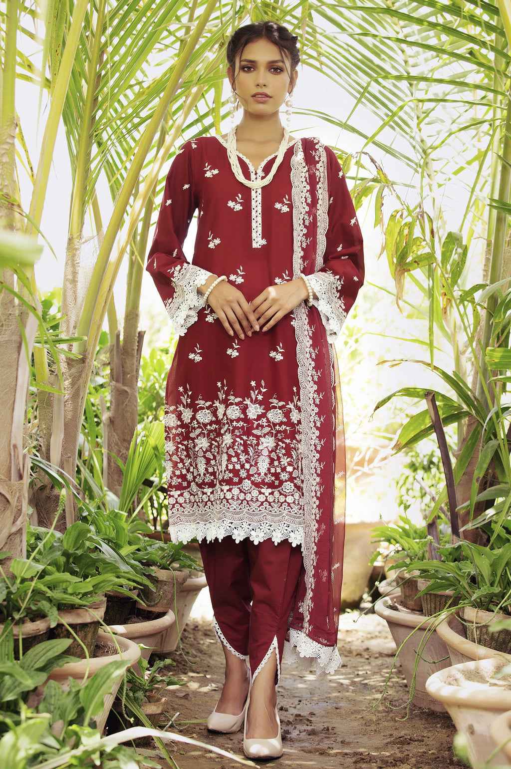 Unstitched 3 Piece Yards Dyed Chikankari Lawn Suit with Chiffon Chikankari Dupatta