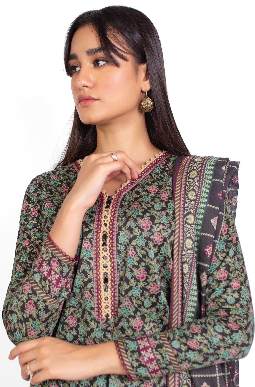 Stitched 3 Piece Printed Cottel Suit