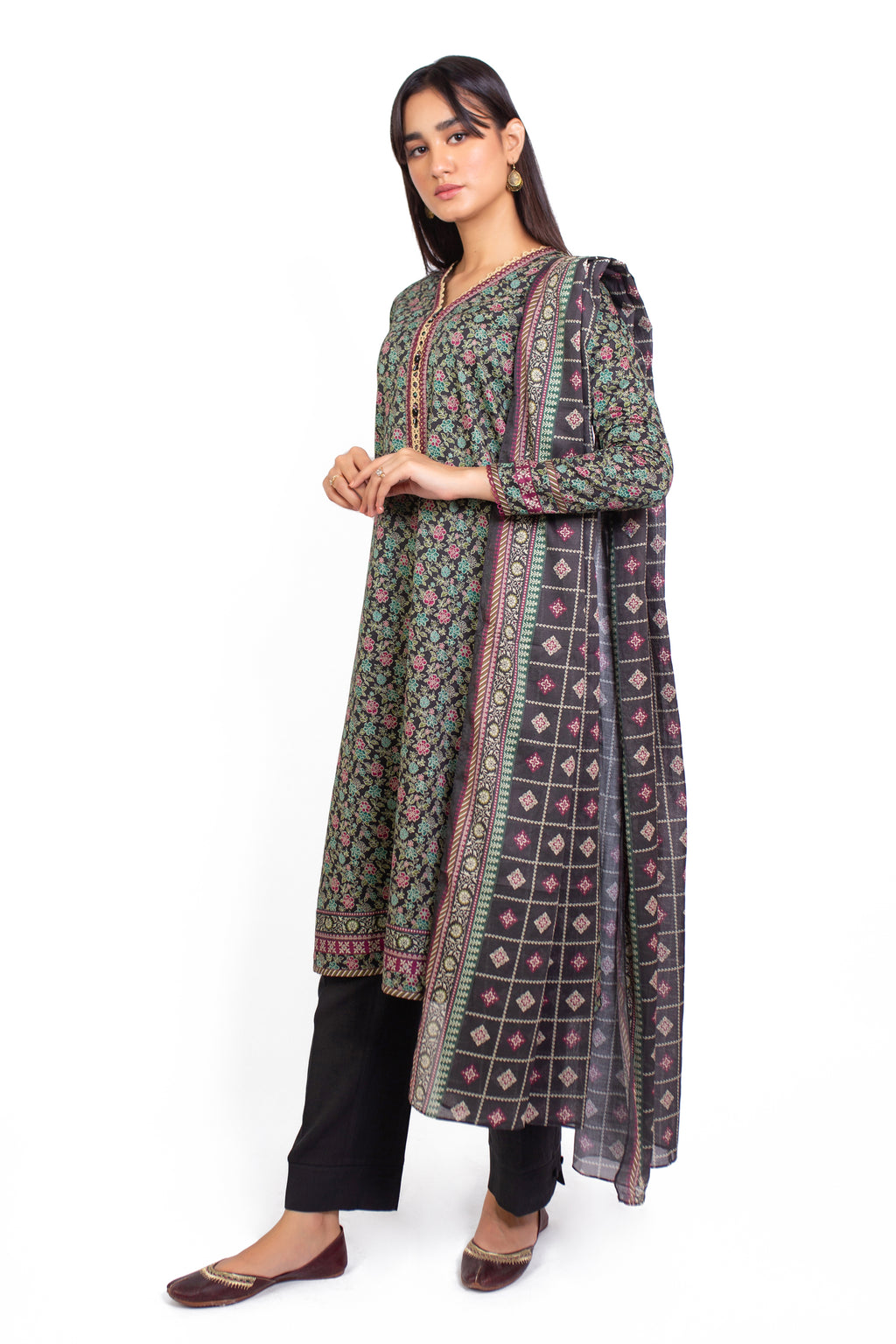 Stitched 3 Piece Printed Cottel Suit