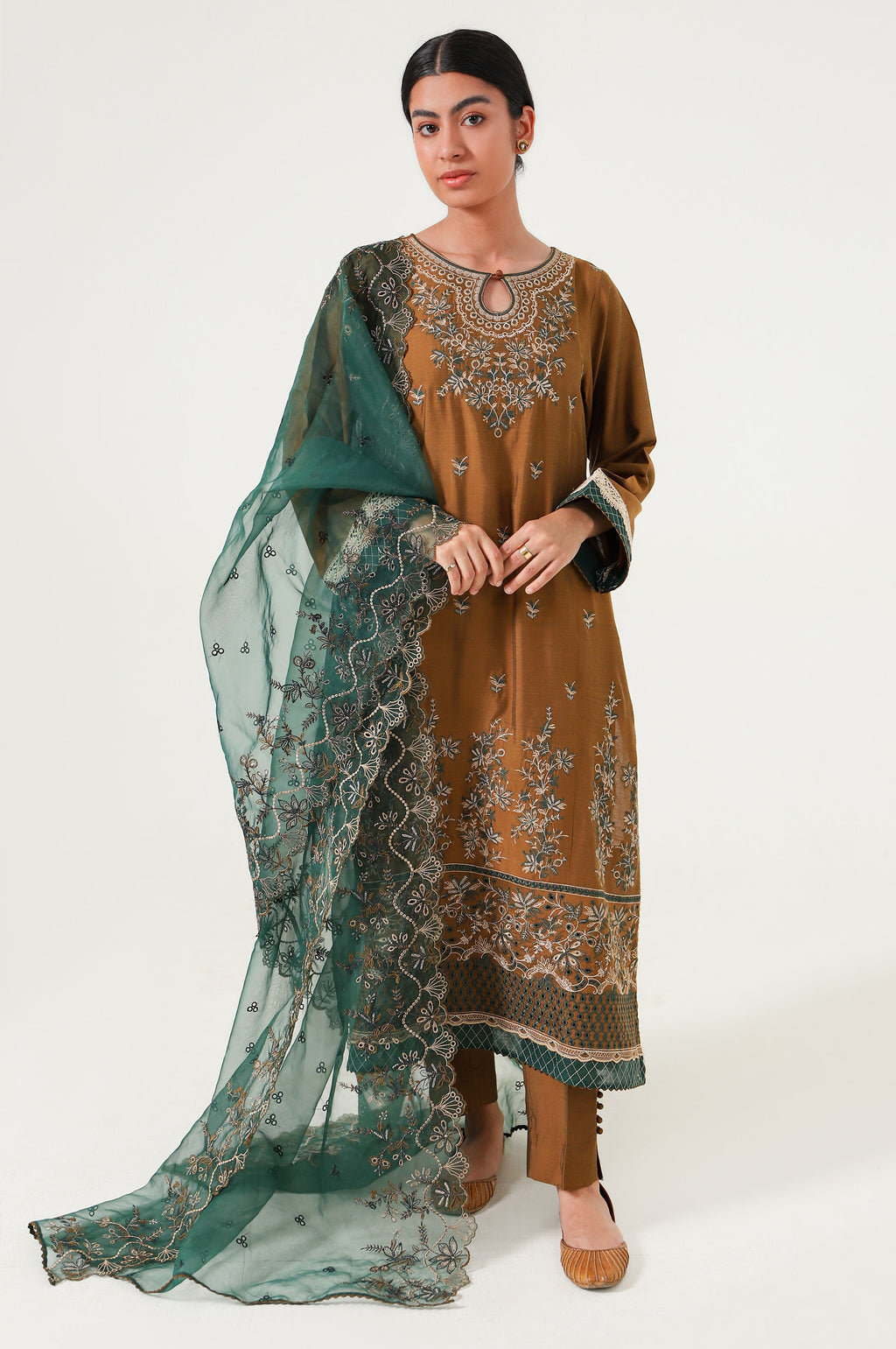 3 piece Unstitched Embroidered Cotton silk Suit