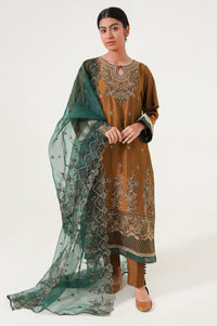 3 piece Unstitched Embroidered Cotton silk Suit