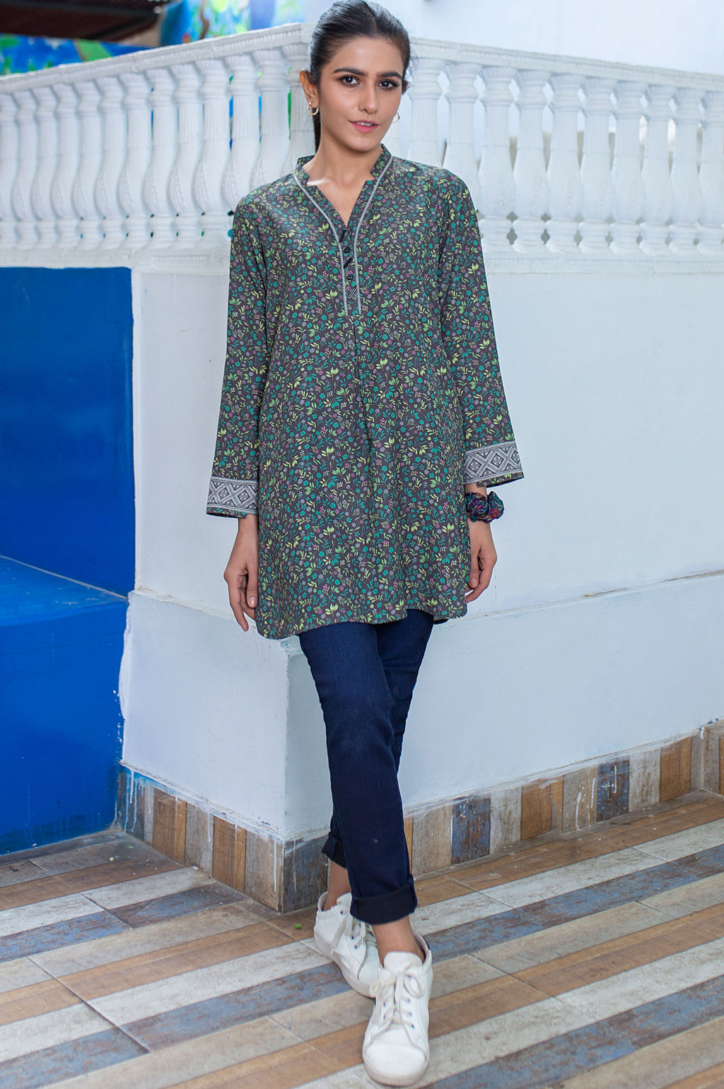 Stitched 1 Piece Embellished Crepe Shirt