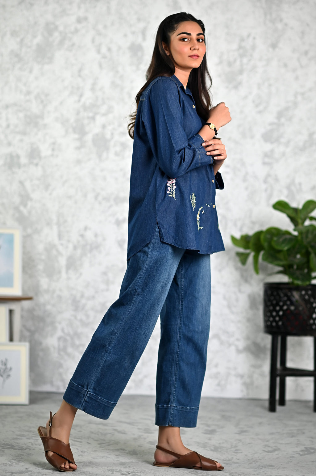 Stitched 1 Piece Embroidered Denim Top