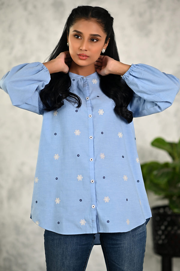 Stitched 1 Piece Embroidered Chambray Shirt