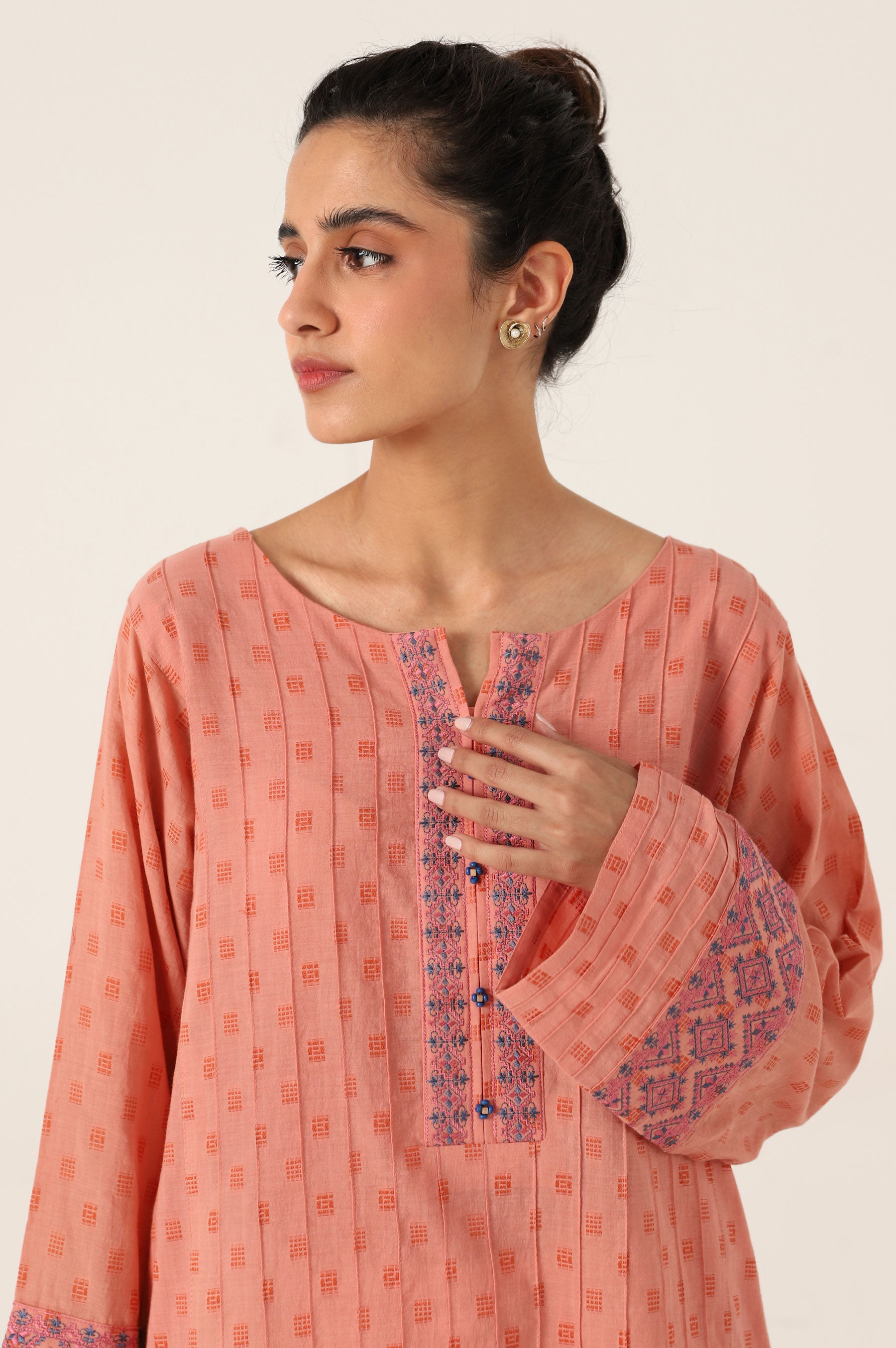 Stitched 1 Piece Embroidered Jacquard Shirt – Zeenwoman