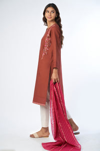 Stitched 2 Piece Cotton Slub shirt & Stipes Jacquard Dupatta