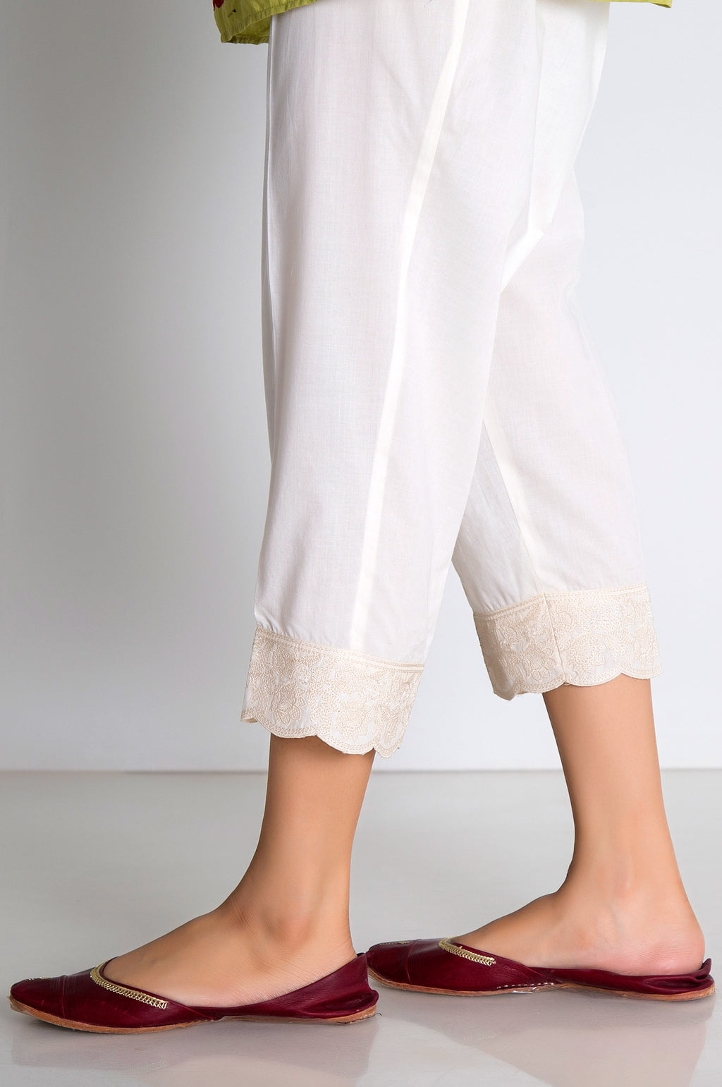 Embroidered Cigarette Pants  - Off-White