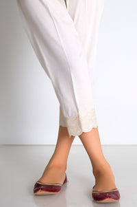 Embroidered Cigarette Pants  - Off-White