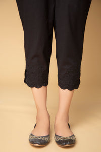 Embroidered Cambric Cigarette Pants - Black