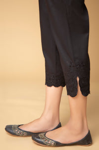 Embroidered Cambric Cigarette Pants - Black