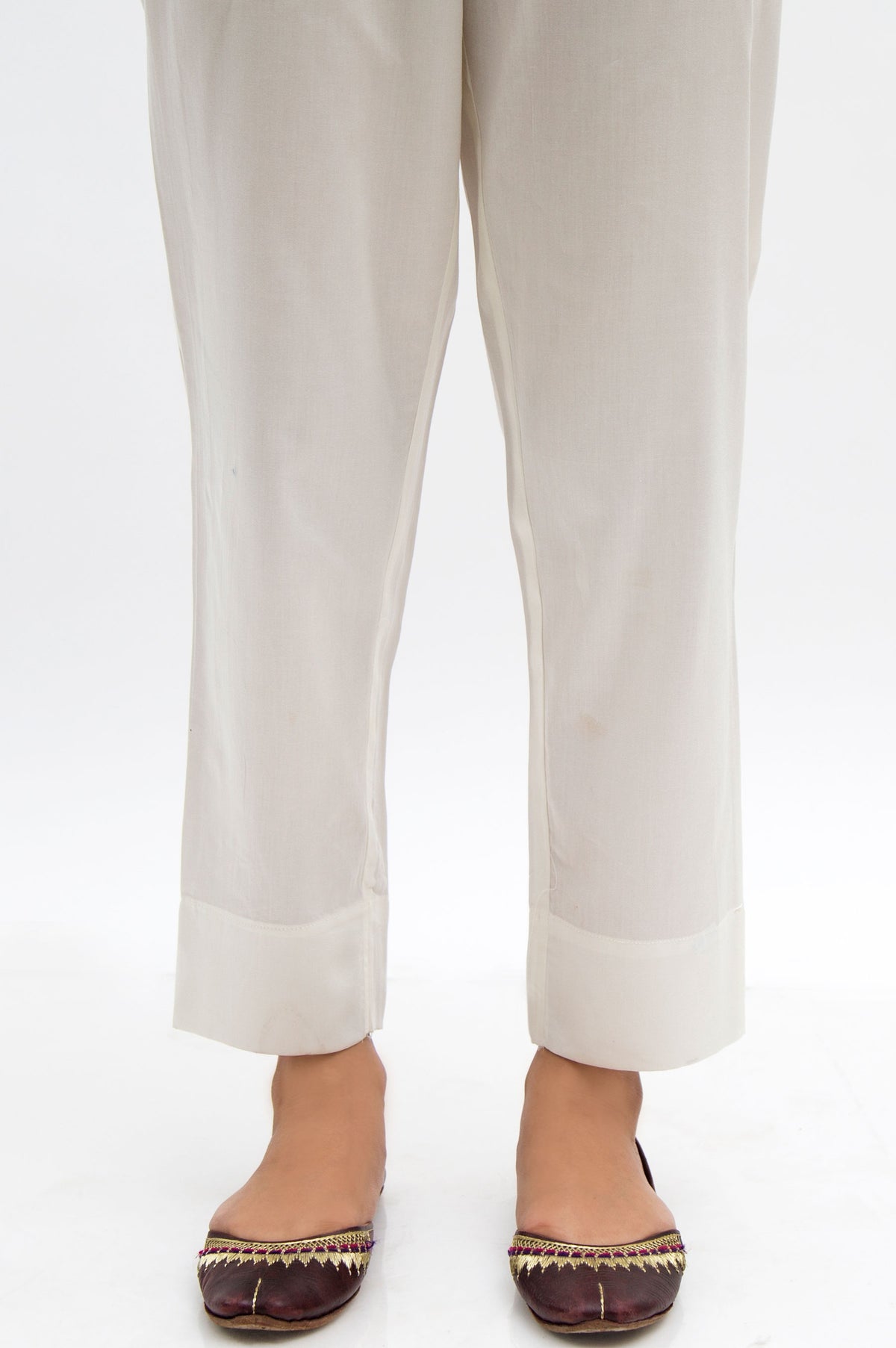 Premium Satin Fabric Cigarette Pants  - Off-White