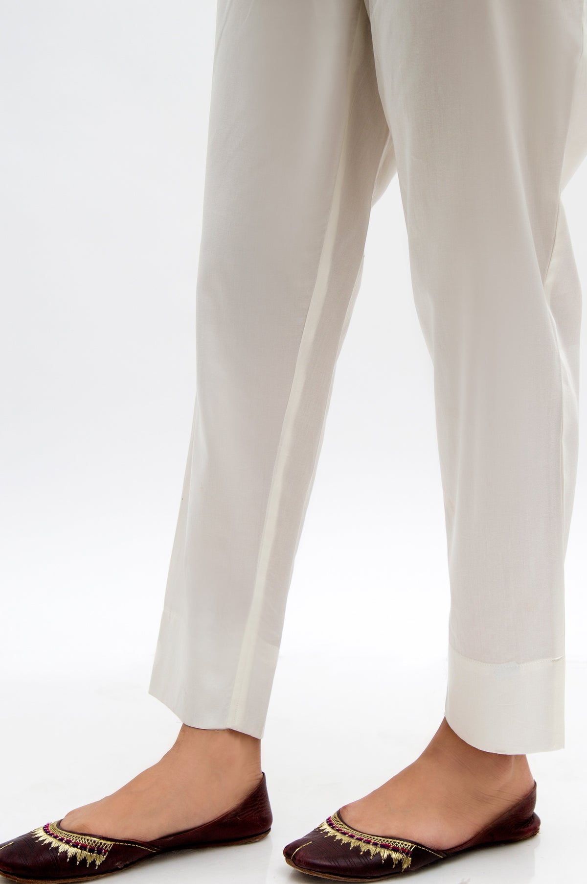 Premium Satin Fabric Cigarette Pants  - Off-White