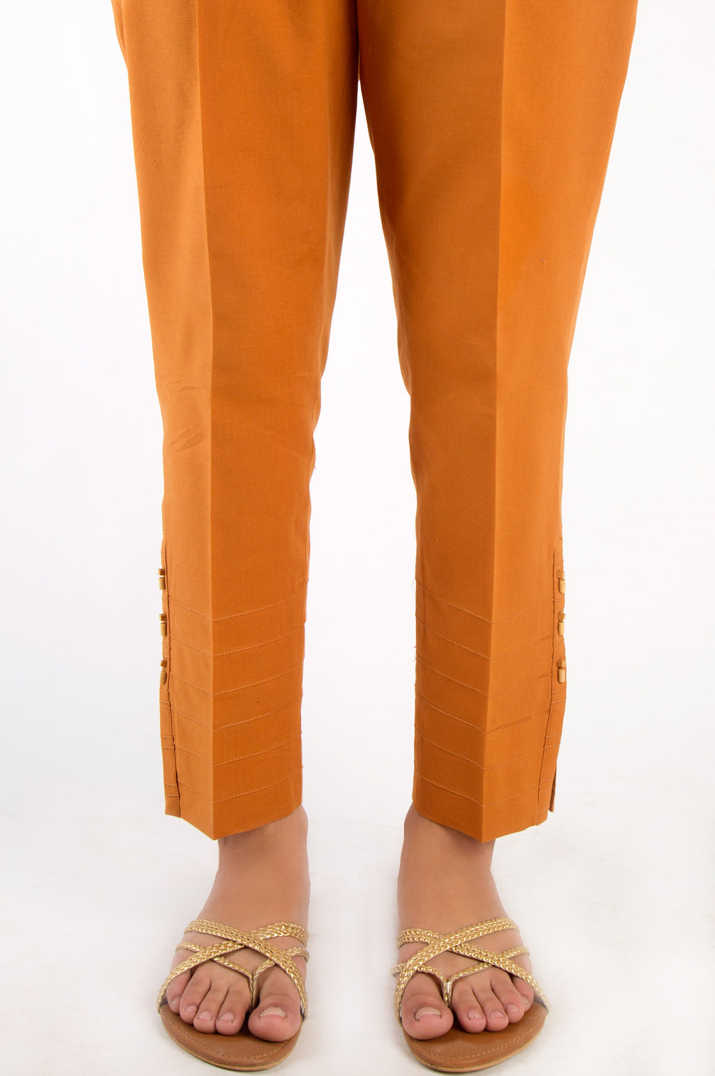Embellished Cambric Cigarette Pants  - Mustard