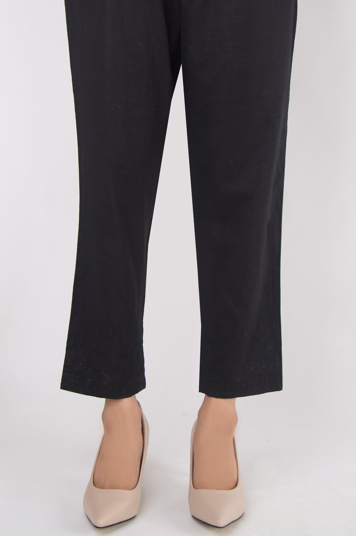 Embroidered Khaddar Pants - Black