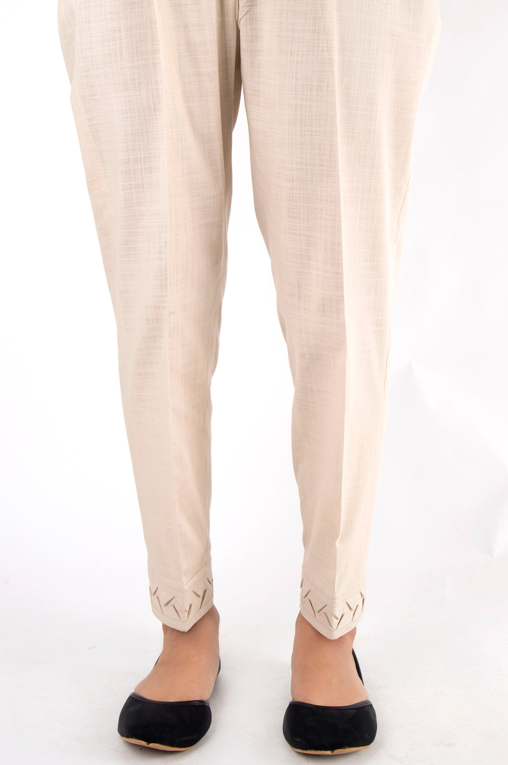 Embellished Khaddar Pants - Beige