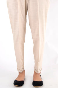 Embellished Khaddar Pants - Beige