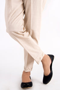 Embellished Khaddar Pants - Beige