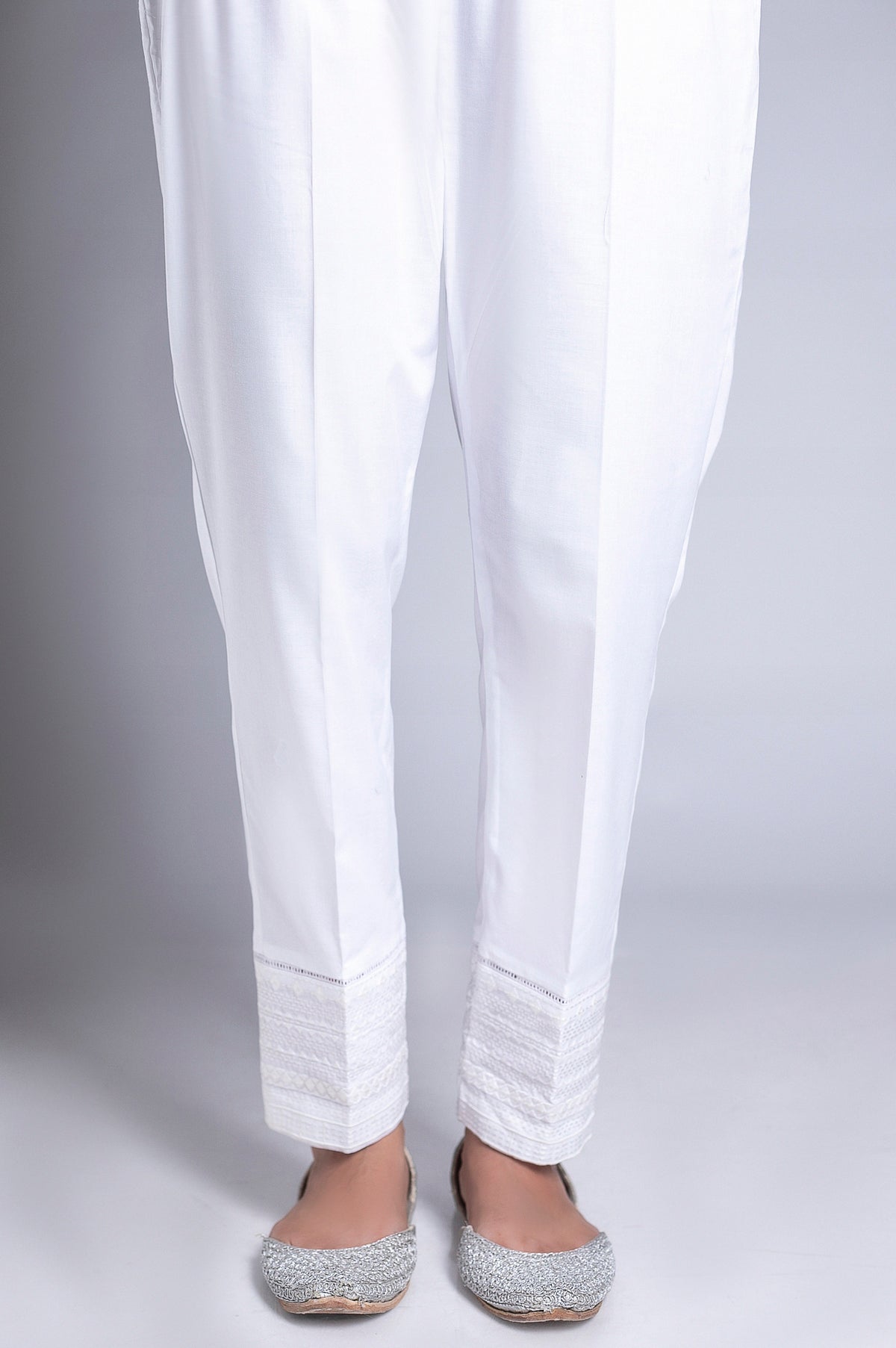 Embellished Cambric Pants - White