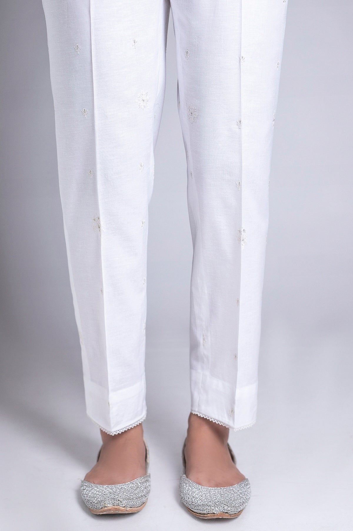 Embroidered Cambric Pants - White