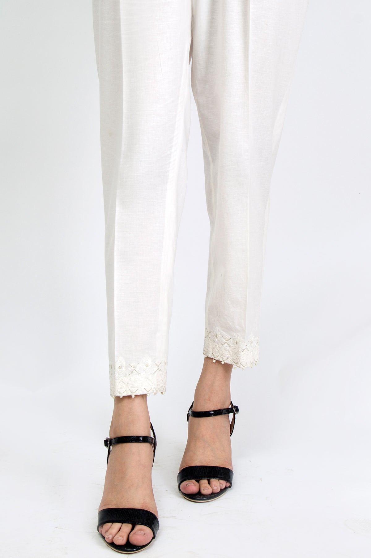 Embroidered Cambric Pants - Off White