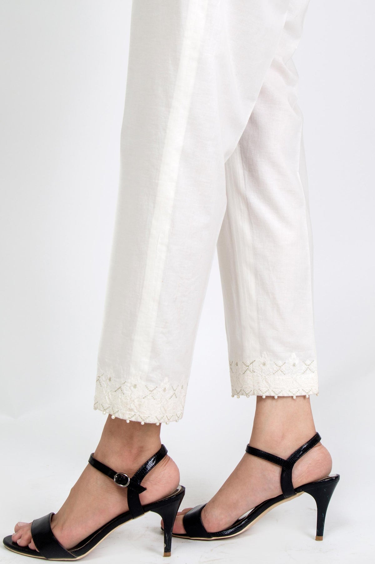 Embroidered Cambric Pants - Off White