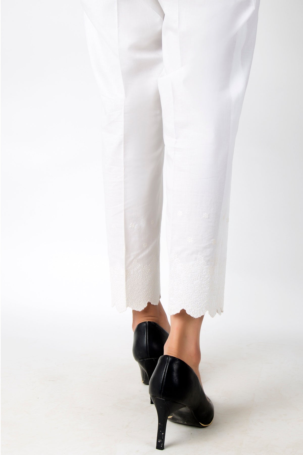Embroidered Cambric Pants - White