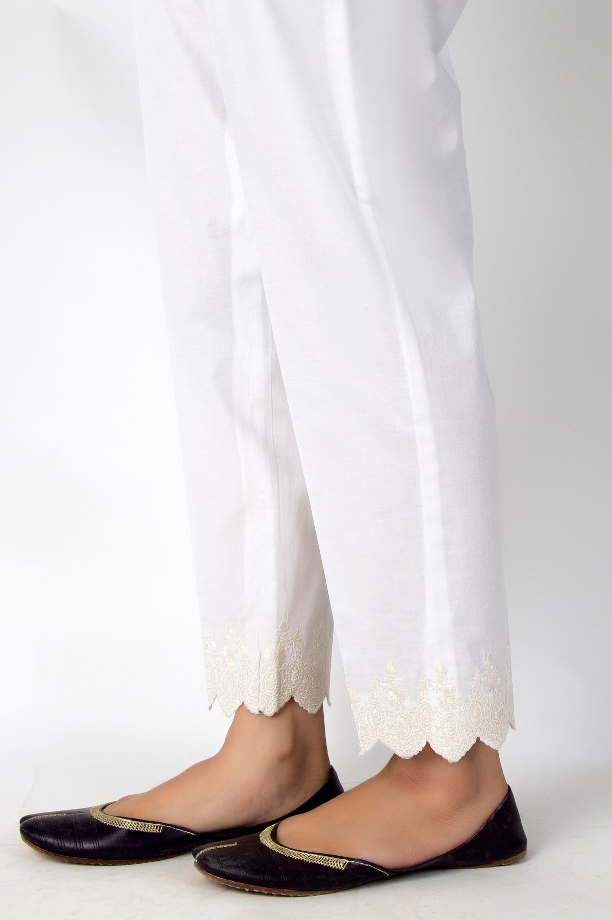Embroidered Cambric Pants - Off White