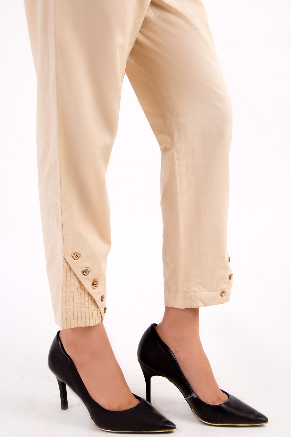 Cambric Embellished Cigarette Pants - Beige