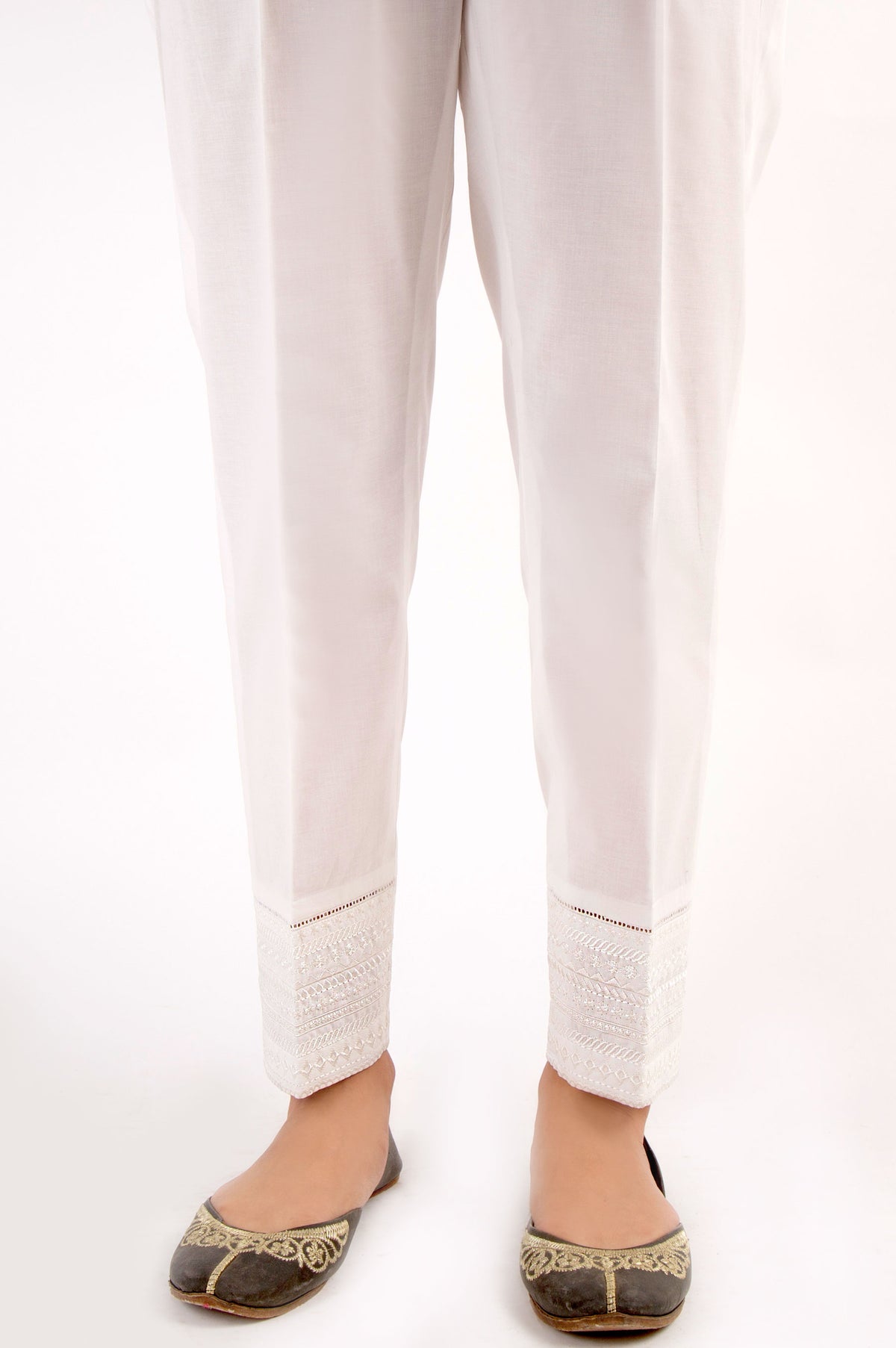 Embroidered Cigarette Pants - White