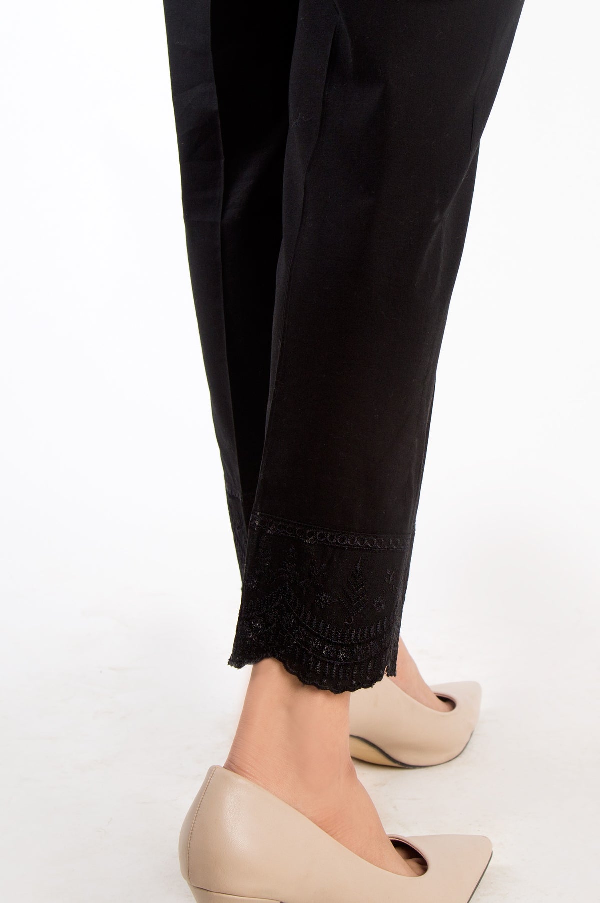Embroidered Cigarette Pants - Black