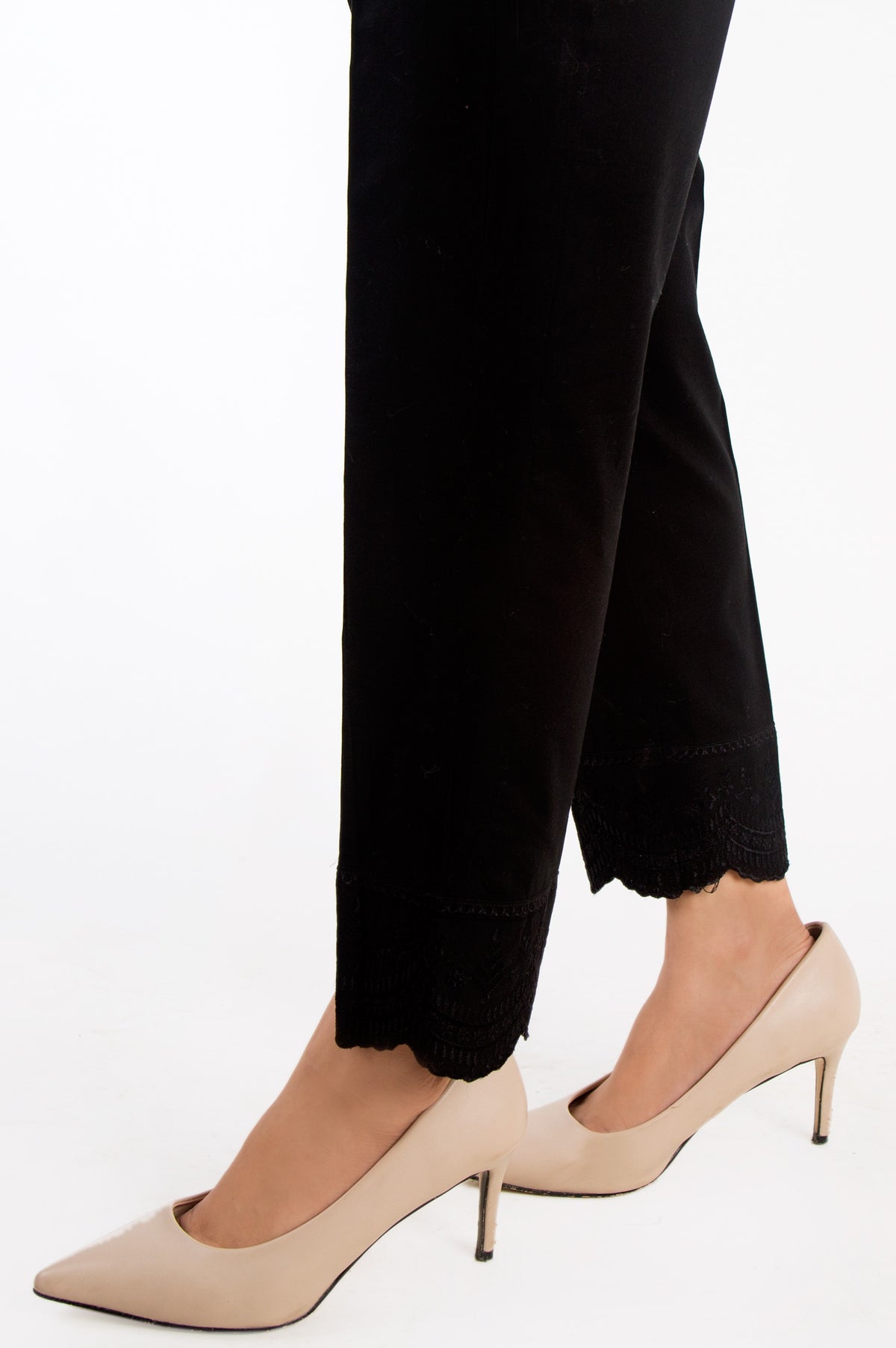 Embroidered Cigarette Pants - Black