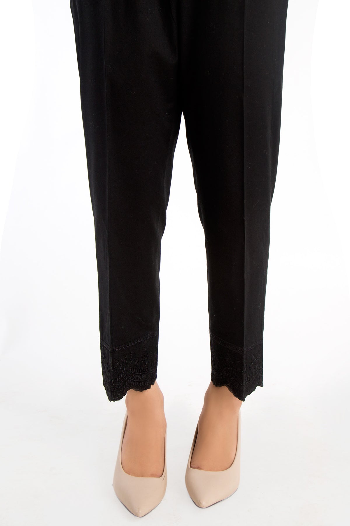 Embroidered Cigarette Pants - Black