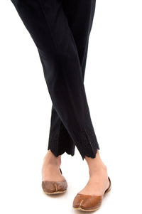 Embroidered Cigarette Pants  - Black