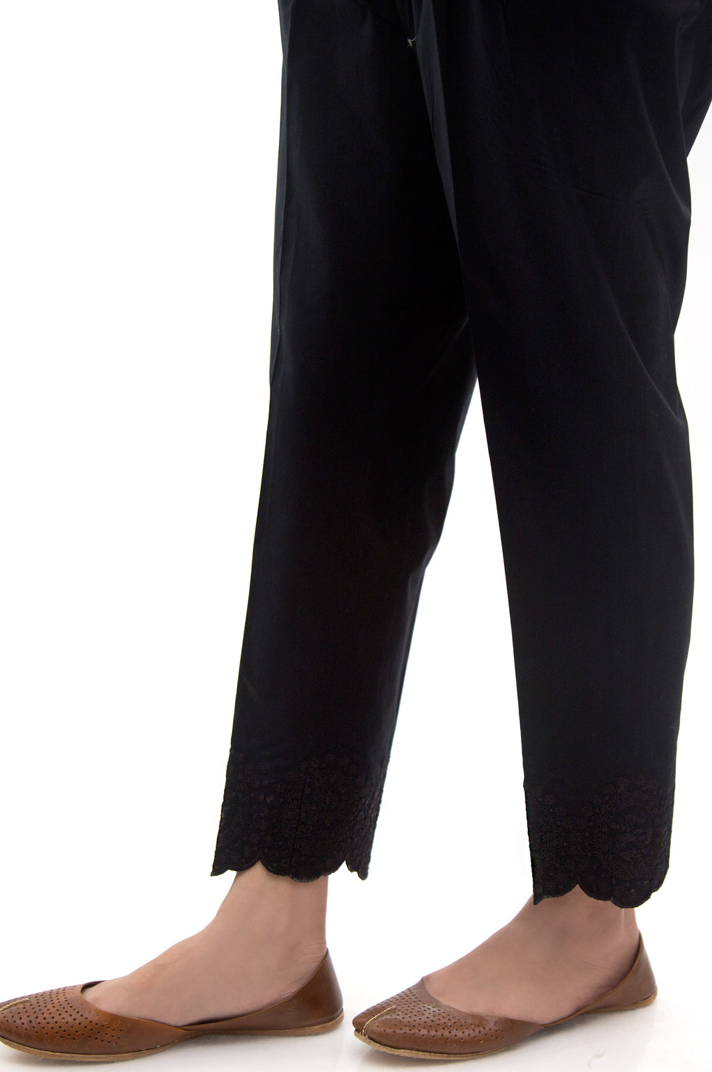 Embroidered Cigarette Pants  - Black