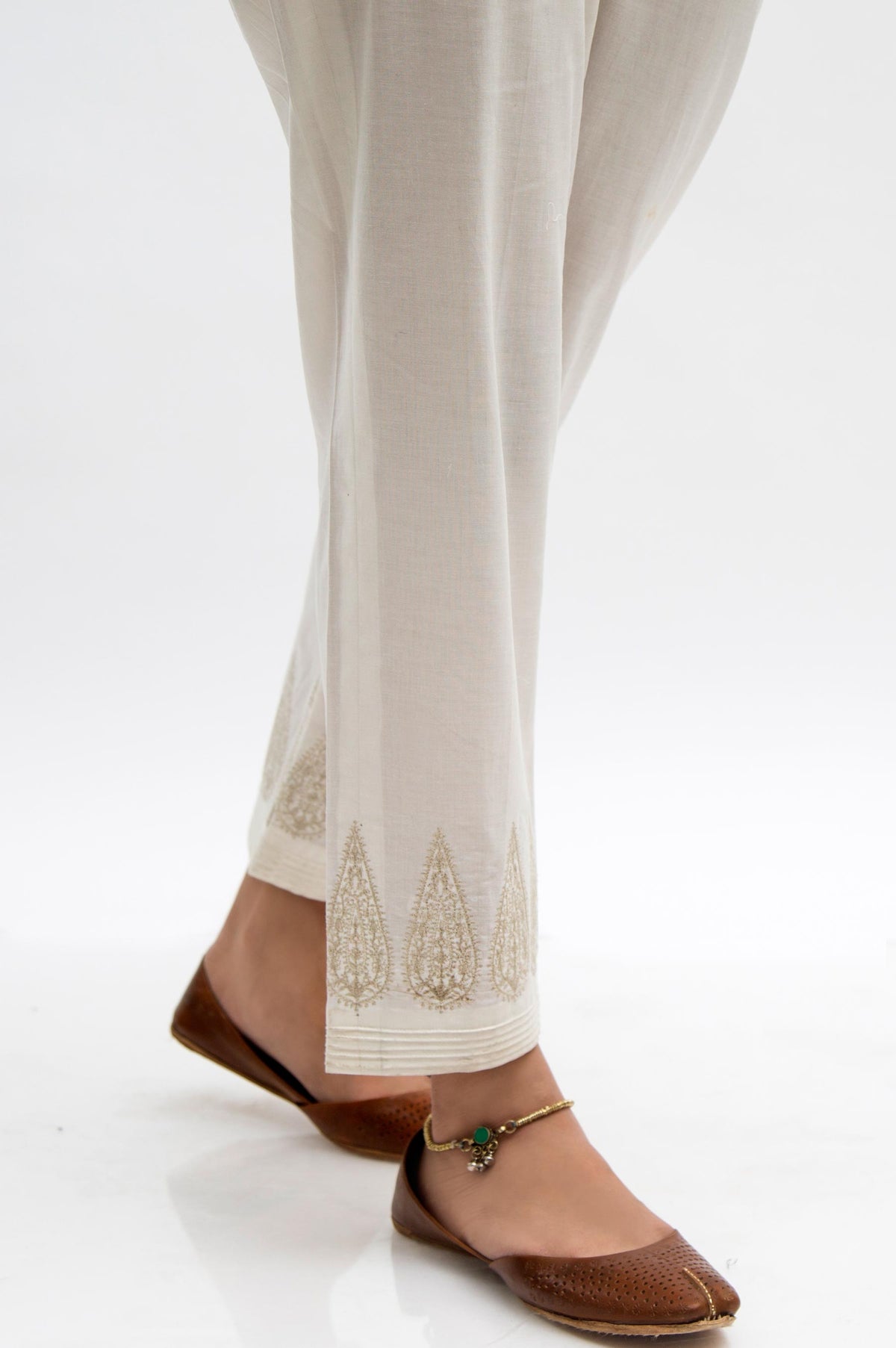 Embroidered Cigarette Pants  - Offwhite