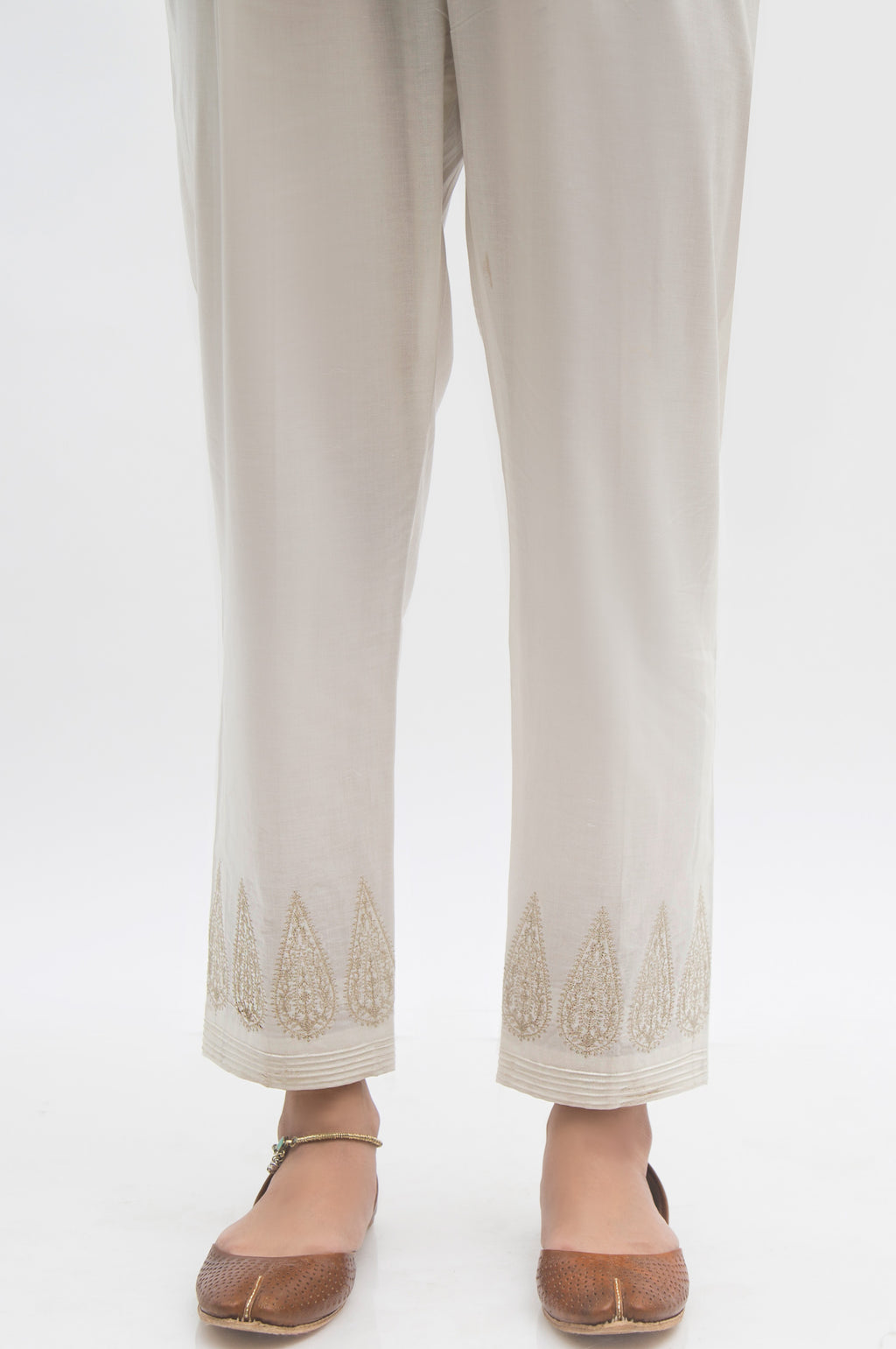 Embroidered Cigarette Pants  - Offwhite