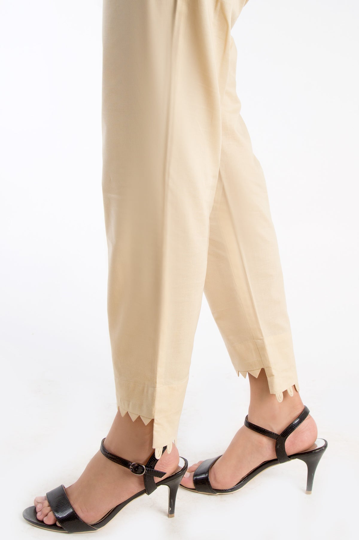 Embellished Cigarette Pants - Beige