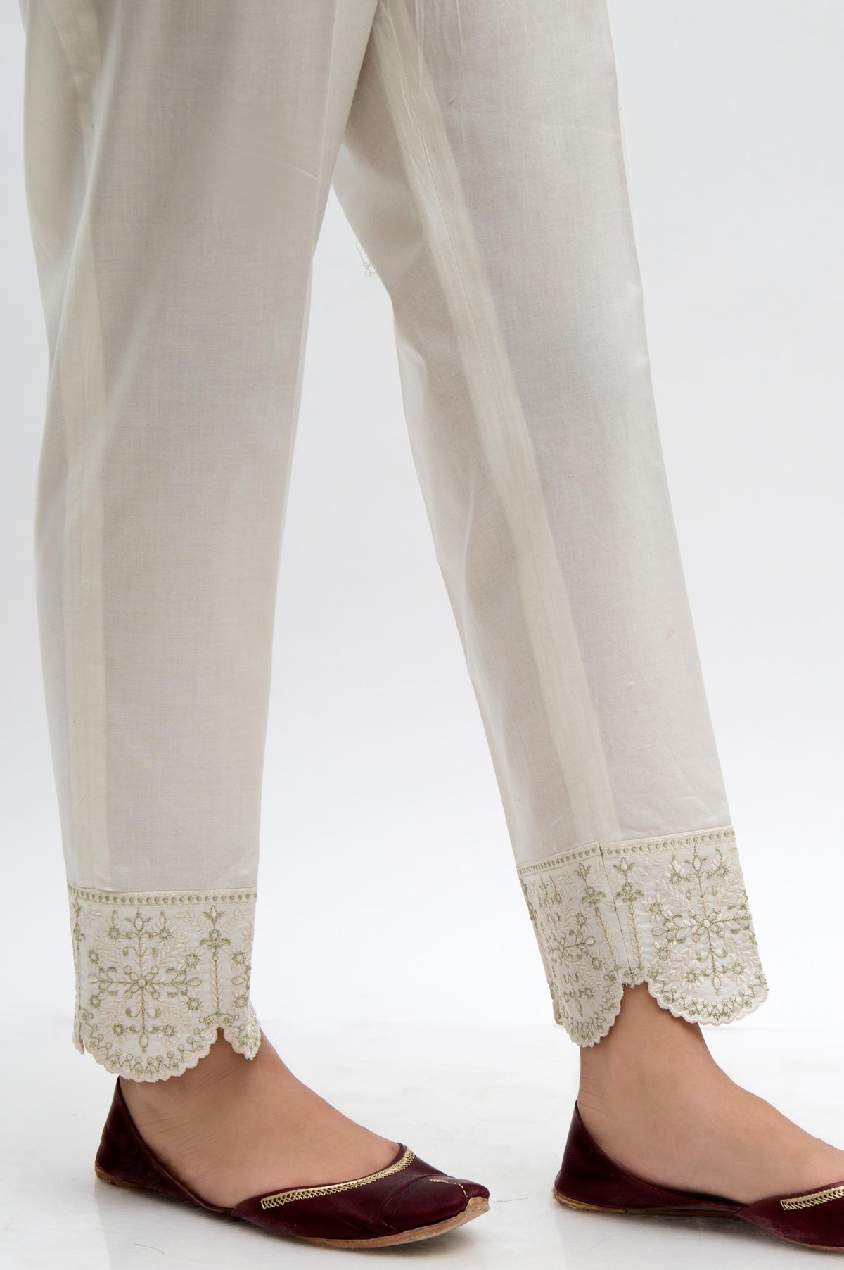 Embroidered Cambric Cigarette Pants  - OffWhite