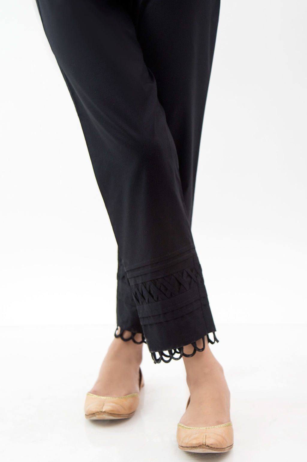 Embellished Cambric Cigarette Pants  - Black