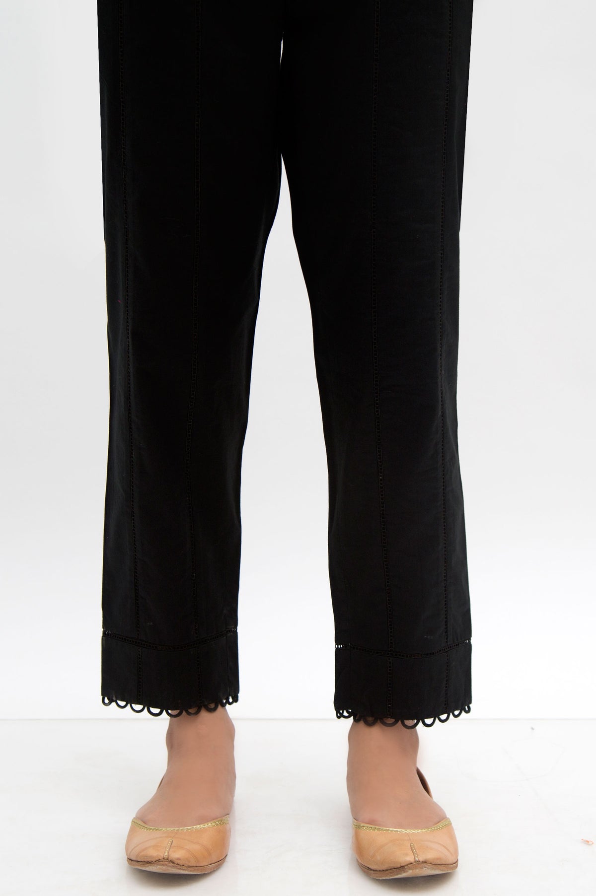 Embellished Cambric Cigarette Pants  - Black