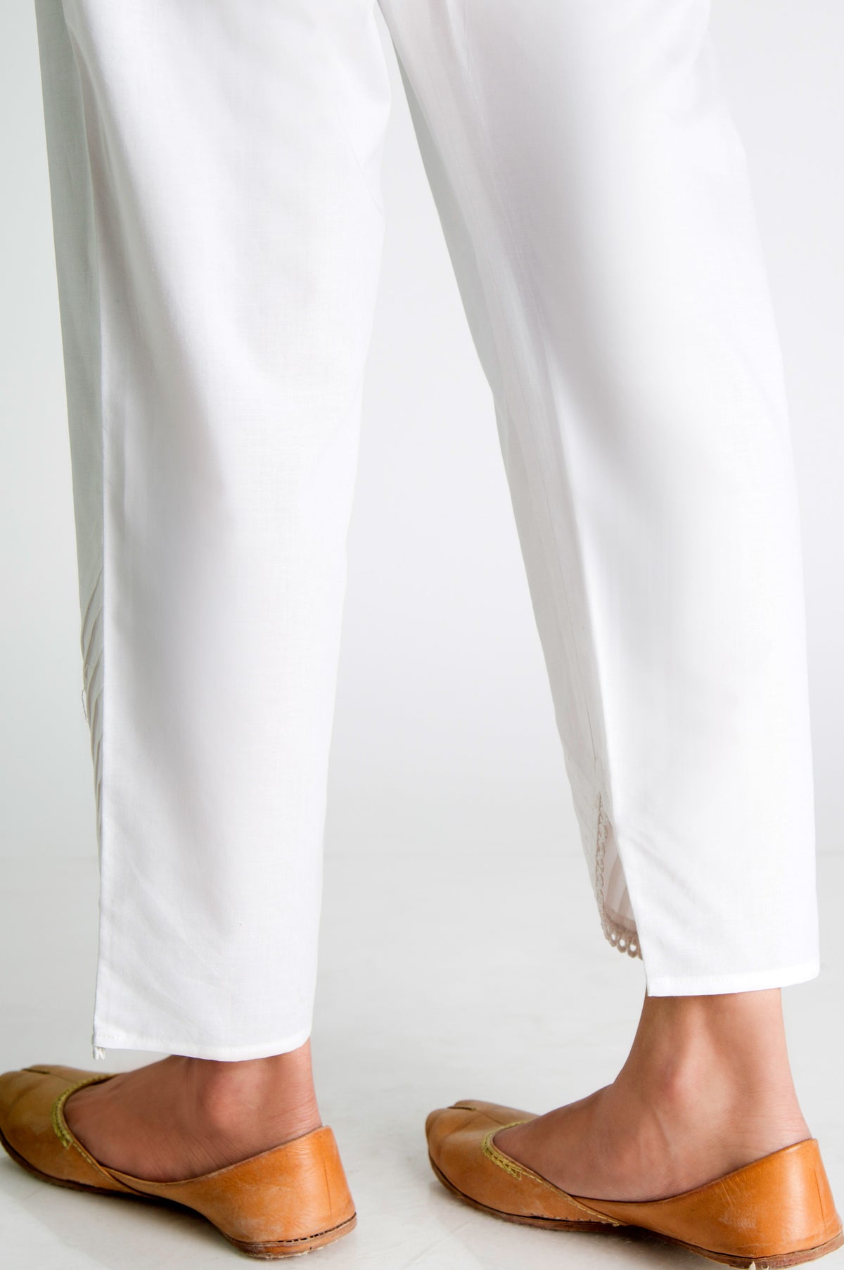 Embellished Cambric Cigarette Pants  - White