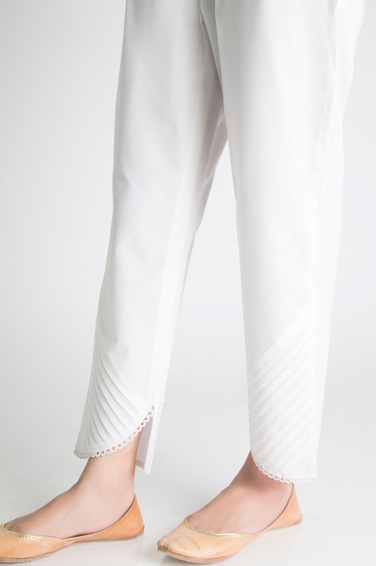 Embellished Cambric Cigarette Pants  - White