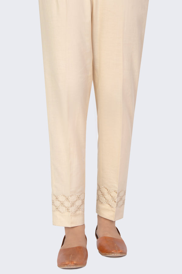 Embroidered Cambric Cigeratte Pants - Beige